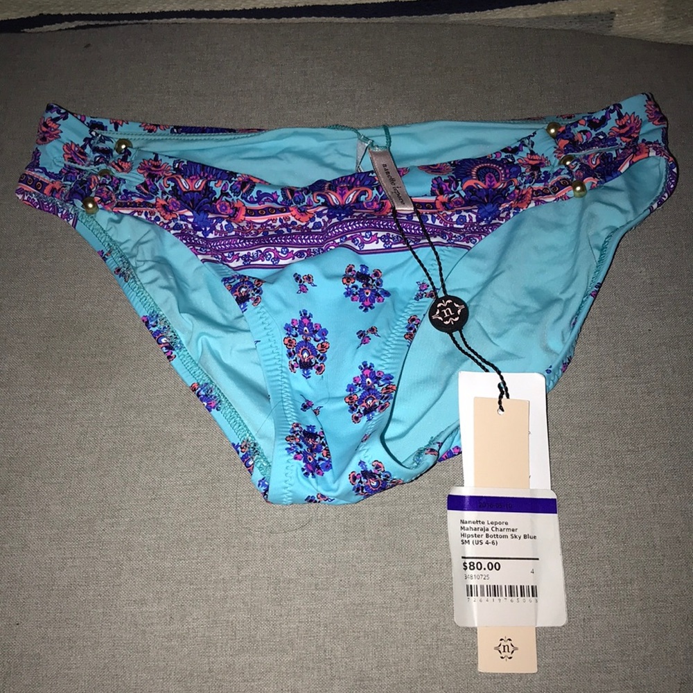 Nanette Lepore maharaja charm bikini bottom blue NWT